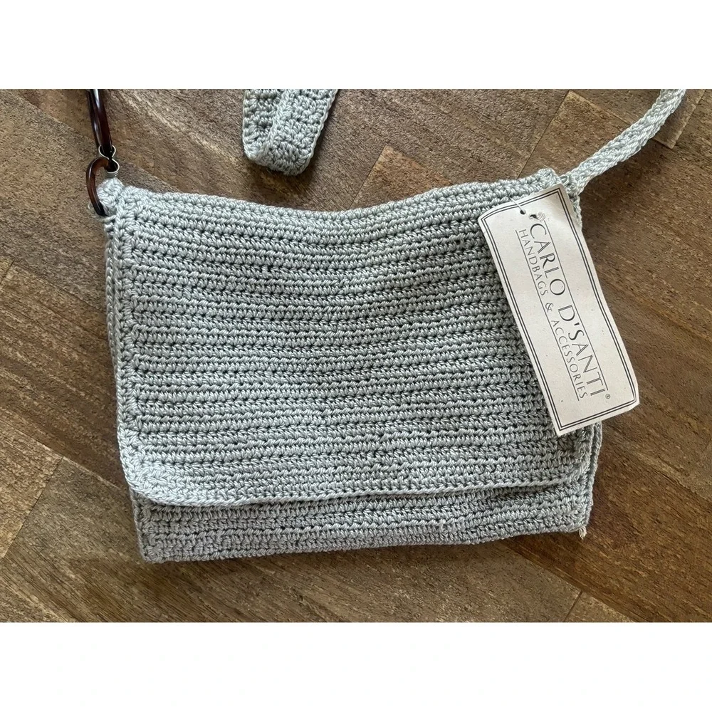 Carlo D'Santi Knit Grey Silver Crossbody Bag Purse‎